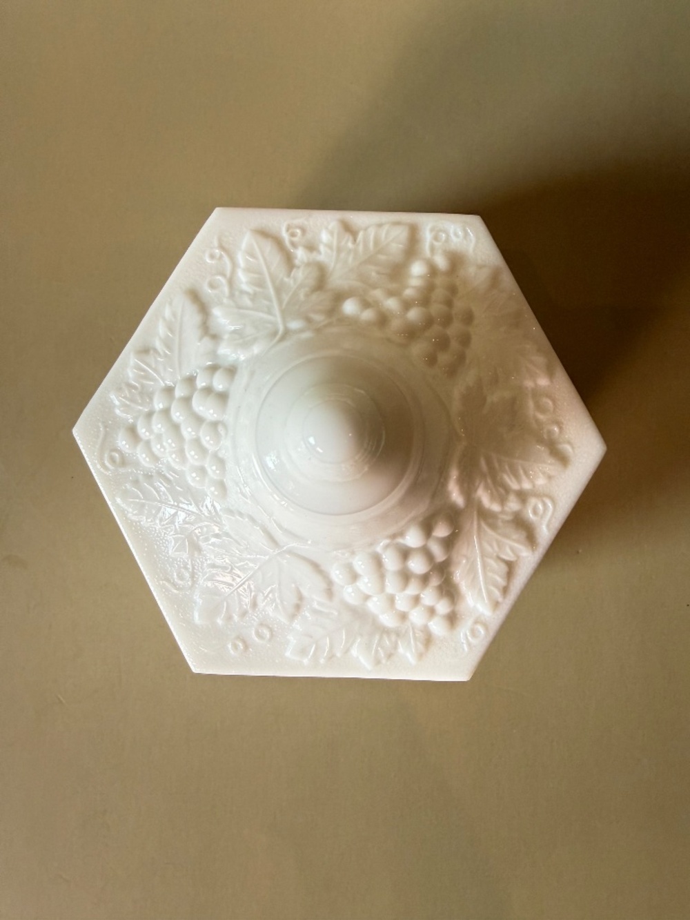 Imperial Glass Milk Glass Paneled Grape Lidded Candy Dish | Grapes & Leaves - Picture 8 of 9